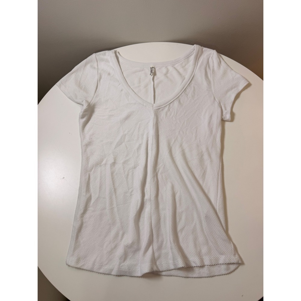 Intimately Free People V-Neck Tee Women XL White Excellent Ribbed Short Sleeve
